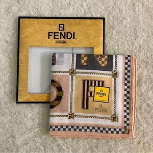 New FENDI Bandana Handkerchief Scarf Cotton FF Logo All Over Color Block Set